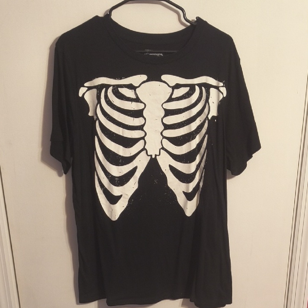 Men's Black Skeleton Ribcage Graphic T-Shirt Size XL